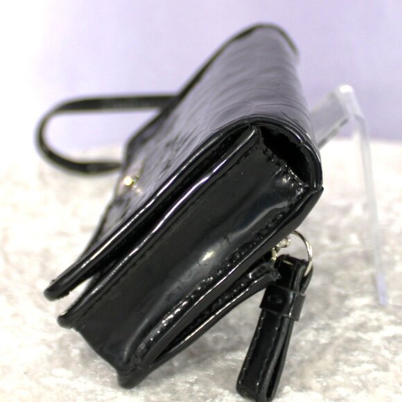 Coach Black Patent Leather Embossed Signature C Heart Logo Wristlet Wallet - Picture 2 of 8